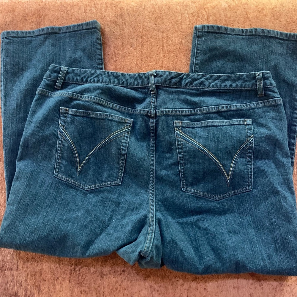 Venezia Womens 7 Petite Stretch Bootcut Jeans Dark Wash Blue Denim Mid Rise - Picture 7 of 9
